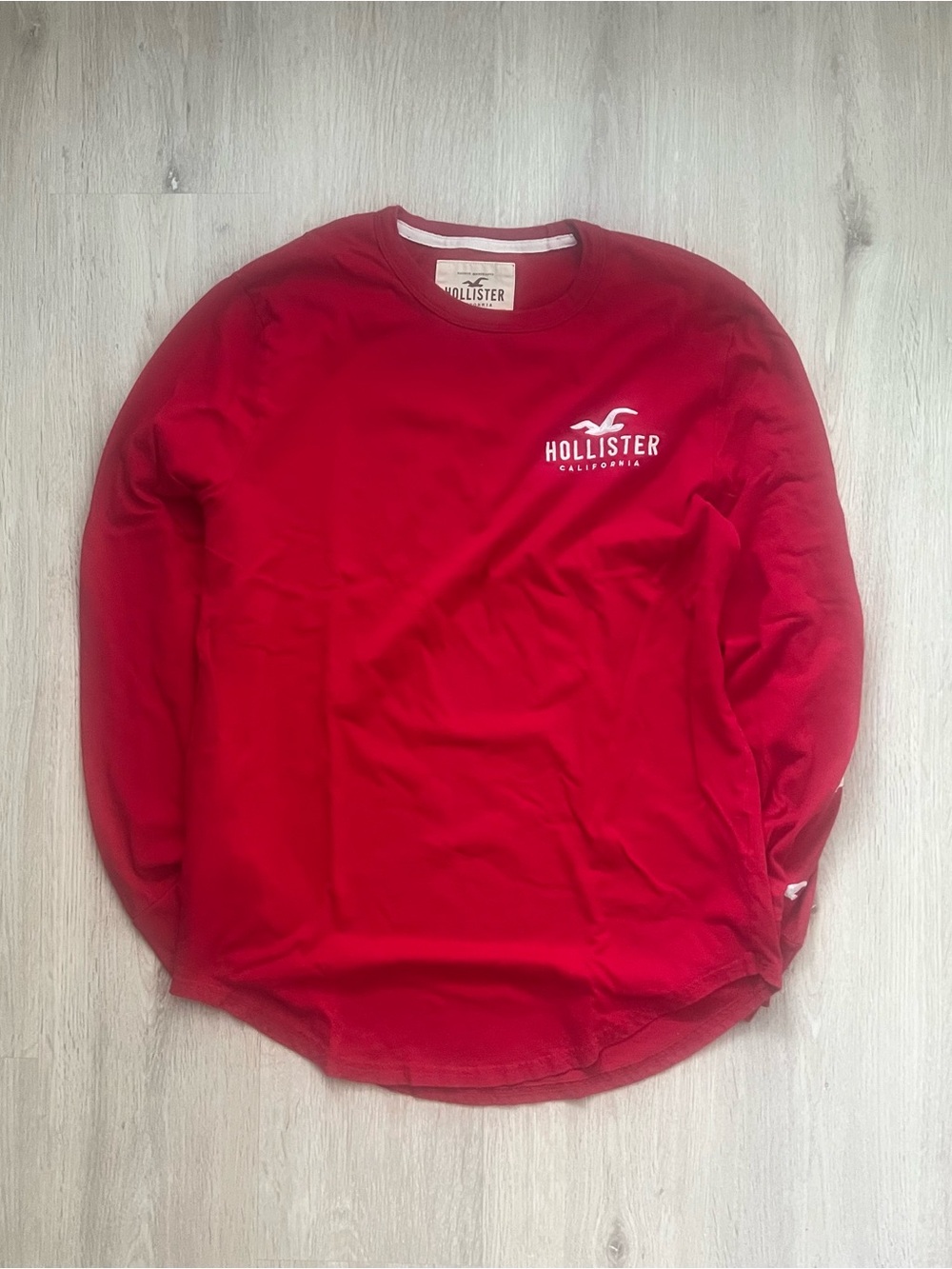 Vintage Y2K Hollister Long Sleeve T-Shirt Mens Medium Slate Red Embroidered Logo